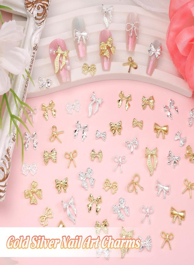 CESUSME 120 Pcs Gold Silver Bow Nail Charms, Alloy Bowknots Nail Charm, Metal Silver Gold Bow Nail Gems and Charms for Nail Art DIY Craft Accessories - Image 4